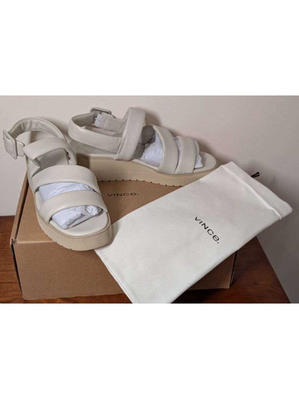 NEW Vince Skylar Off White Platform Leather Sandal, Women, Size 7.5